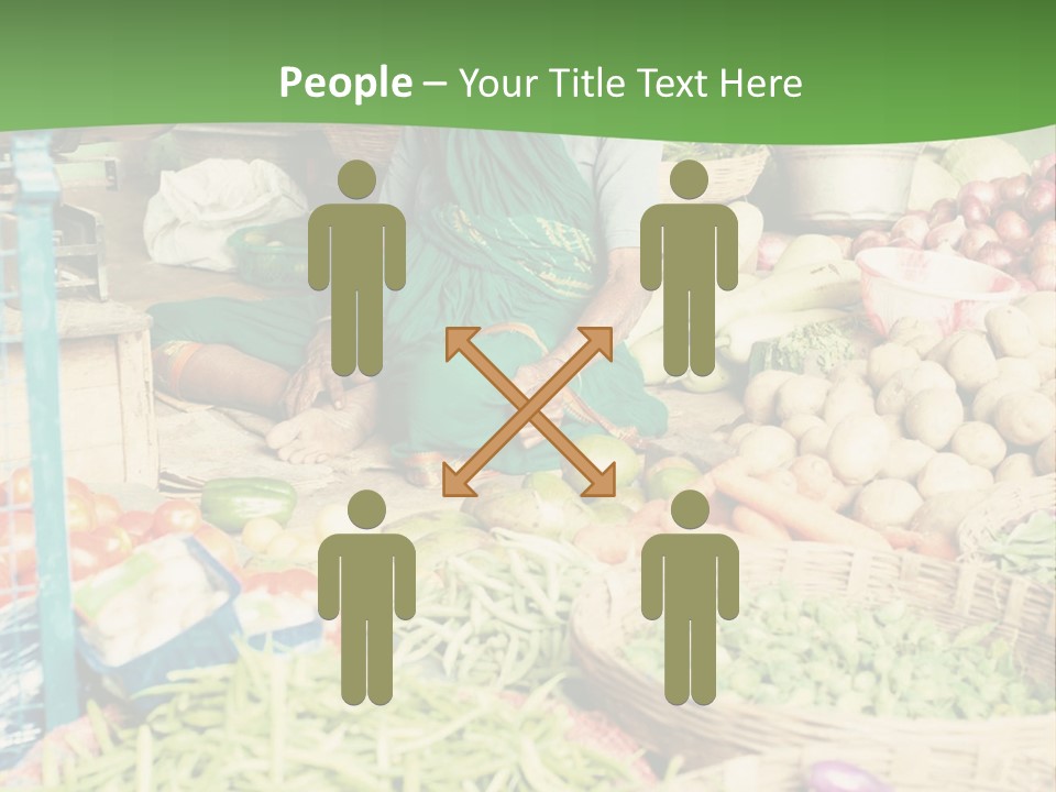 A Woman Sitting In Front Of A Display Of Vegetables PowerPoint Template