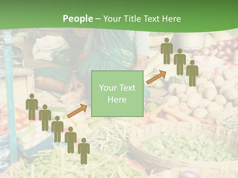 A Woman Sitting In Front Of A Display Of Vegetables PowerPoint Template