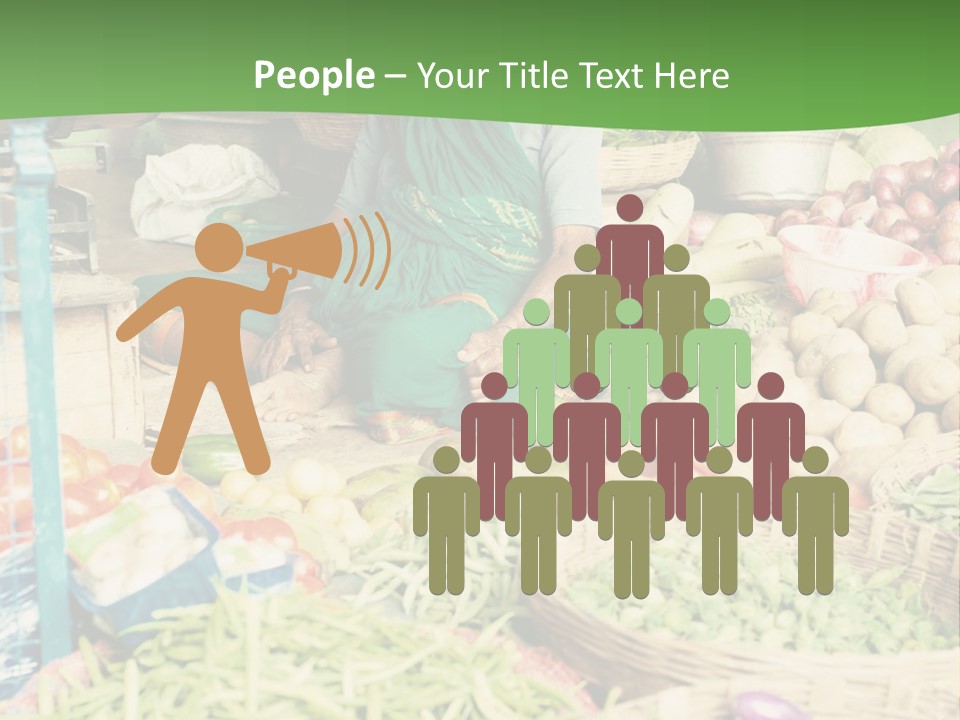 A Woman Sitting In Front Of A Display Of Vegetables PowerPoint Template