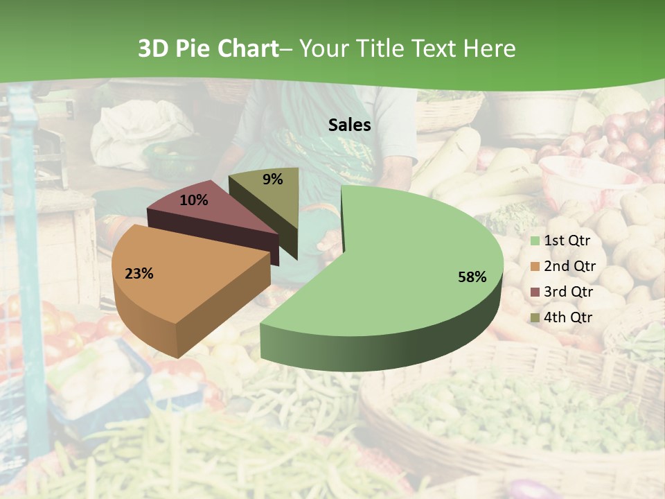 A Woman Sitting In Front Of A Display Of Vegetables PowerPoint Template