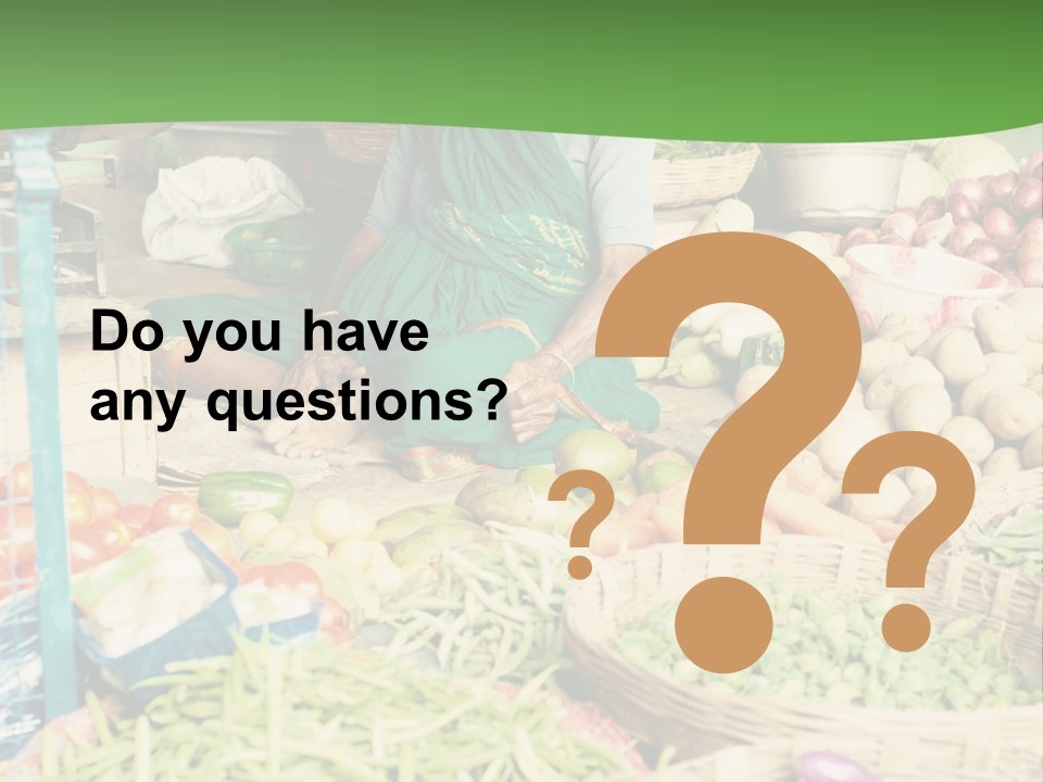 A Woman Sitting In Front Of A Display Of Vegetables PowerPoint Template