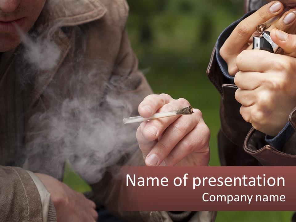 A Man Smoking A Cigarette While Another Man Looks On PowerPoint Template