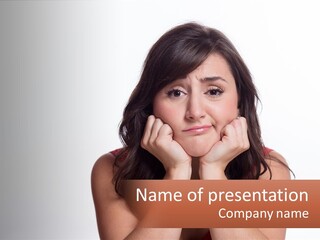 A Woman Is Posing For A Picture With Her Hands On Her Face PowerPoint Template