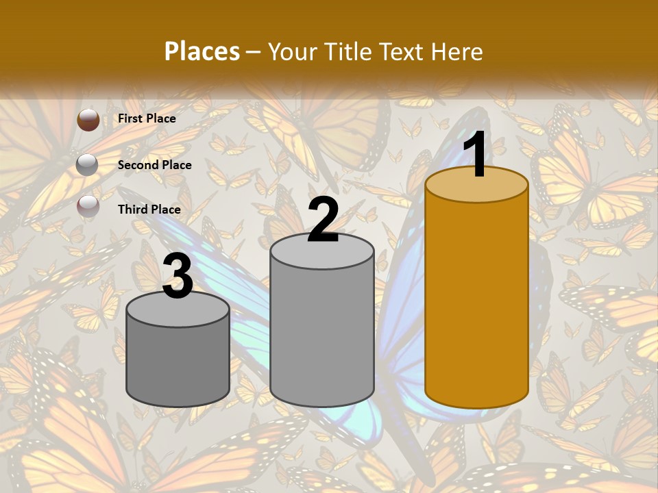 A Group Of Yellow And Blue Butterflies On A Gray Background PowerPoint Template