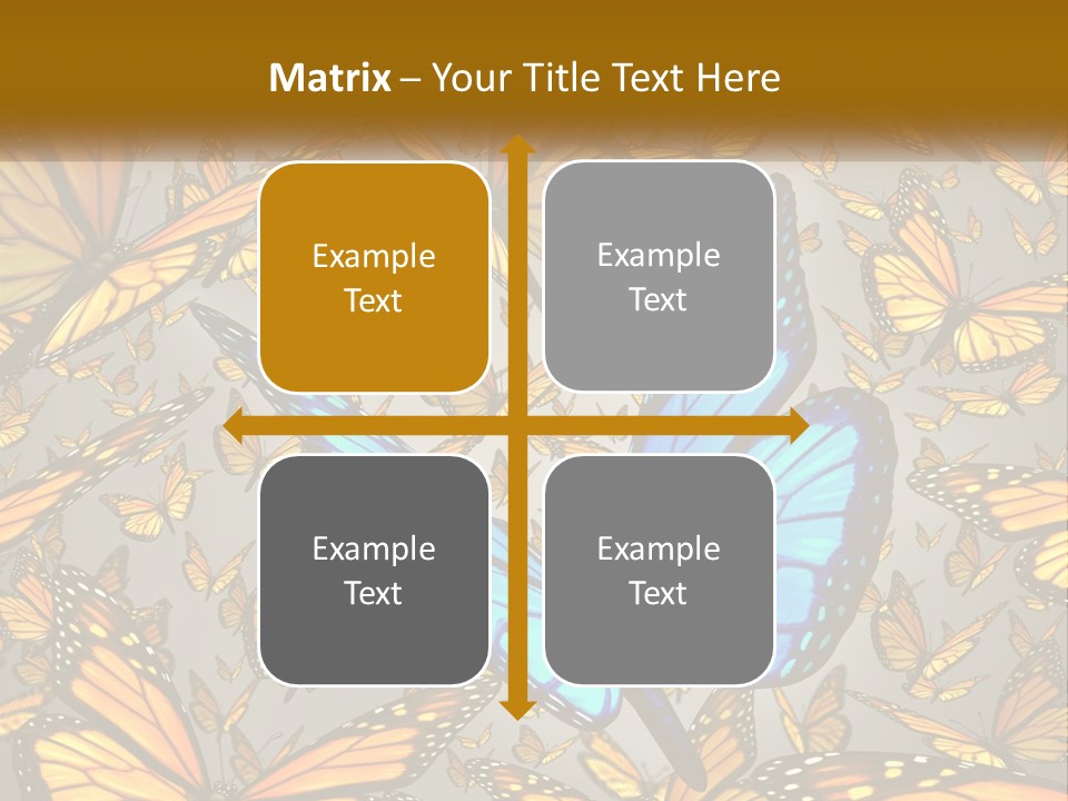 A Group Of Yellow And Blue Butterflies On A Gray Background PowerPoint Template