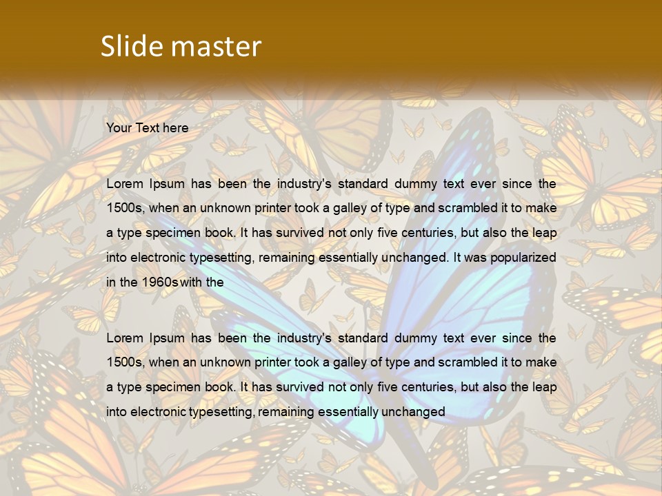 A Group Of Yellow And Blue Butterflies On A Gray Background PowerPoint Template