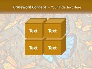 A Group Of Yellow And Blue Butterflies On A Gray Background PowerPoint Template