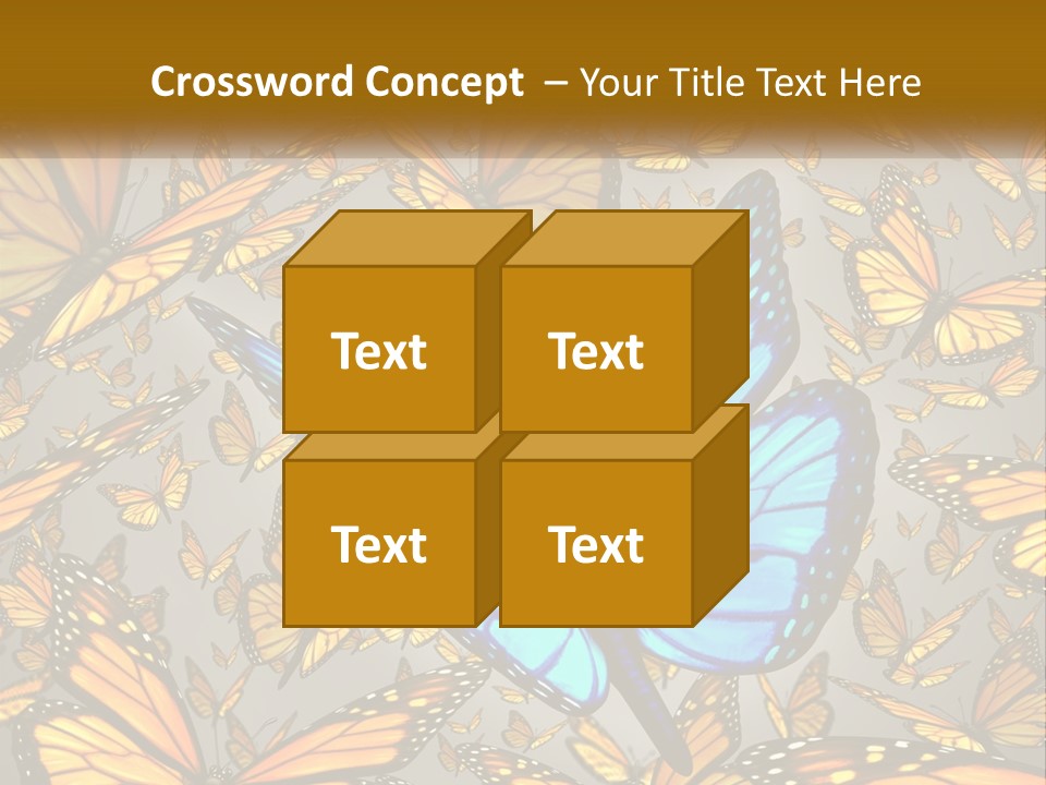 A Group Of Yellow And Blue Butterflies On A Gray Background PowerPoint Template