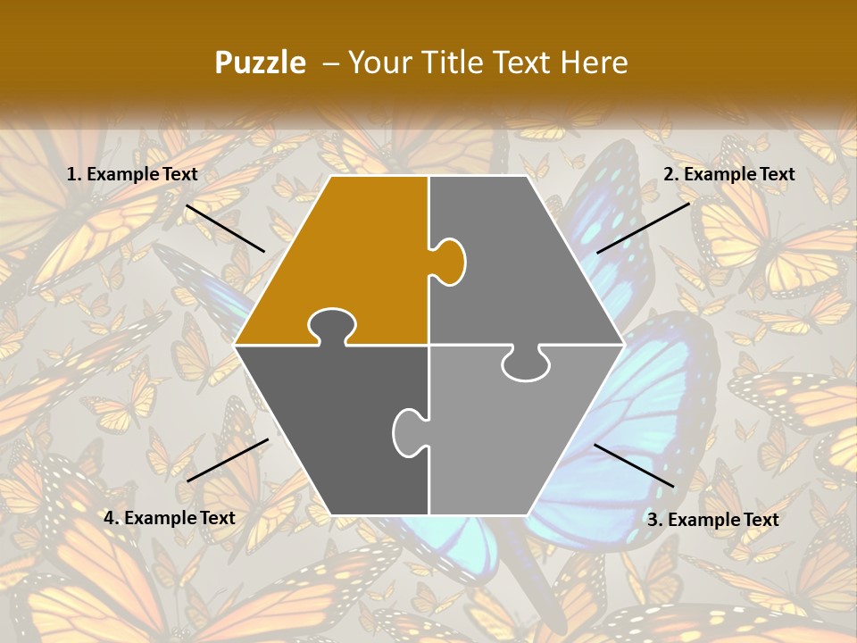 A Group Of Yellow And Blue Butterflies On A Gray Background PowerPoint Template