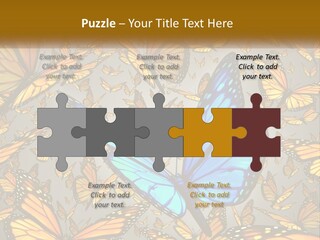 A Group Of Yellow And Blue Butterflies On A Gray Background PowerPoint Template