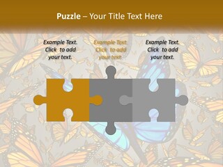 A Group Of Yellow And Blue Butterflies On A Gray Background PowerPoint Template