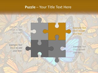 A Group Of Yellow And Blue Butterflies On A Gray Background PowerPoint Template