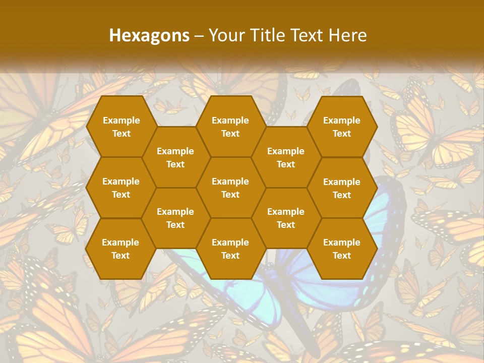 A Group Of Yellow And Blue Butterflies On A Gray Background PowerPoint Template