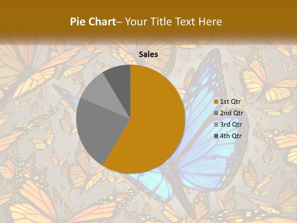 A Group Of Yellow And Blue Butterflies On A Gray Background PowerPoint Template
