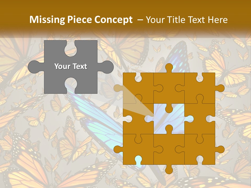 A Group Of Yellow And Blue Butterflies On A Gray Background PowerPoint Template