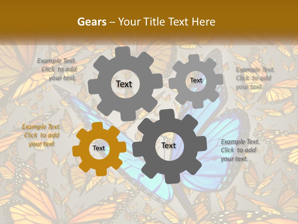 A Group Of Yellow And Blue Butterflies On A Gray Background PowerPoint Template