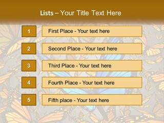 A Group Of Yellow And Blue Butterflies On A Gray Background PowerPoint Template