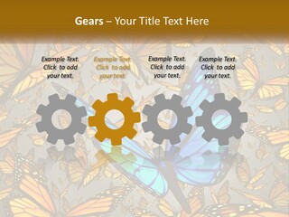 A Group Of Yellow And Blue Butterflies On A Gray Background PowerPoint Template