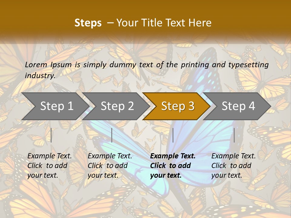 A Group Of Yellow And Blue Butterflies On A Gray Background PowerPoint Template
