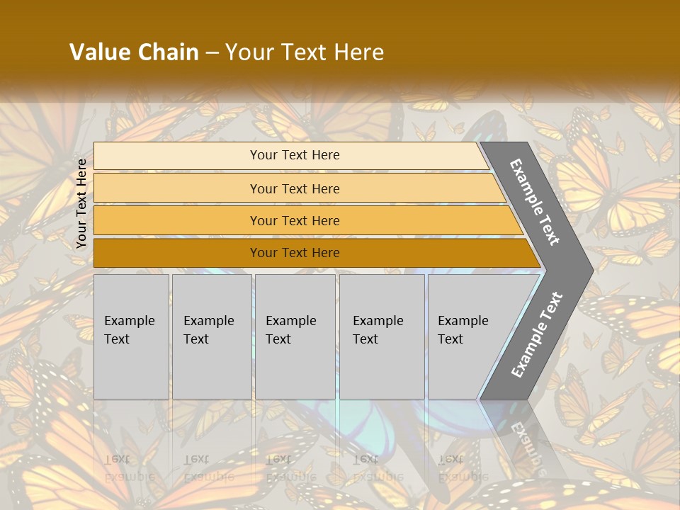 A Group Of Yellow And Blue Butterflies On A Gray Background PowerPoint Template