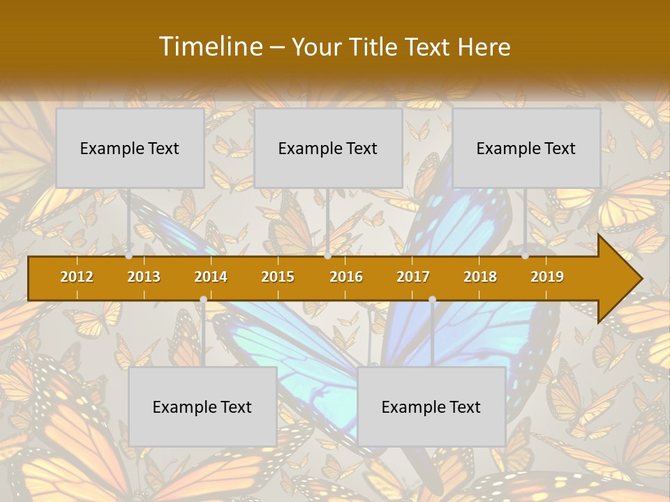 A Group Of Yellow And Blue Butterflies On A Gray Background PowerPoint Template