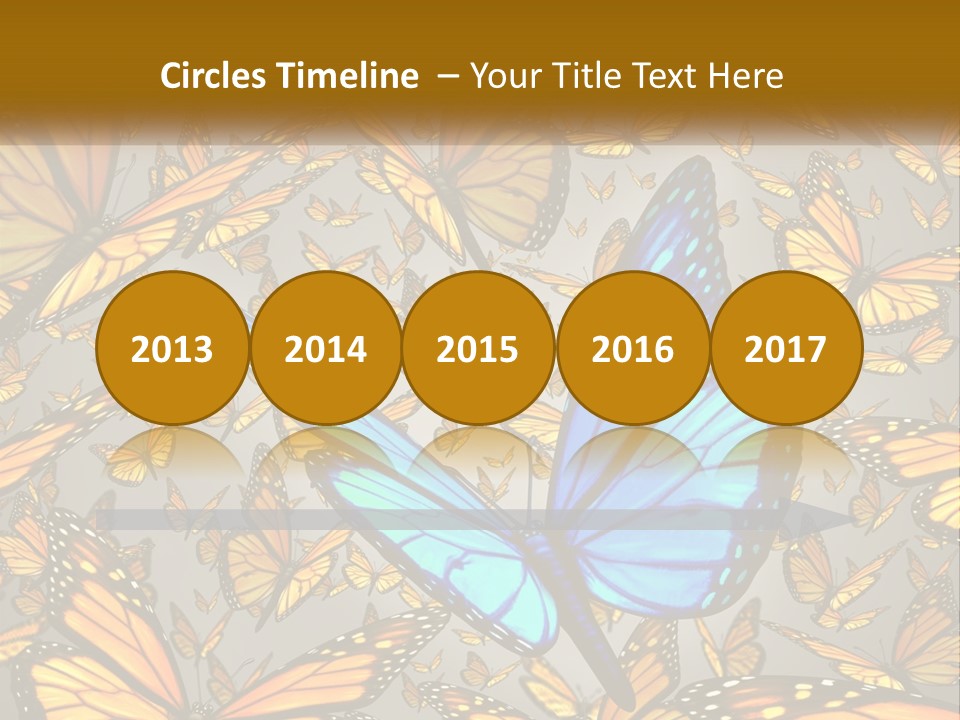 A Group Of Yellow And Blue Butterflies On A Gray Background PowerPoint Template