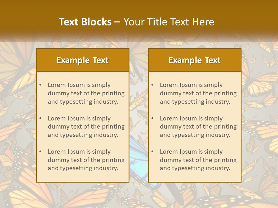 A Group Of Yellow And Blue Butterflies On A Gray Background PowerPoint Template
