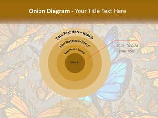 A Group Of Yellow And Blue Butterflies On A Gray Background PowerPoint Template