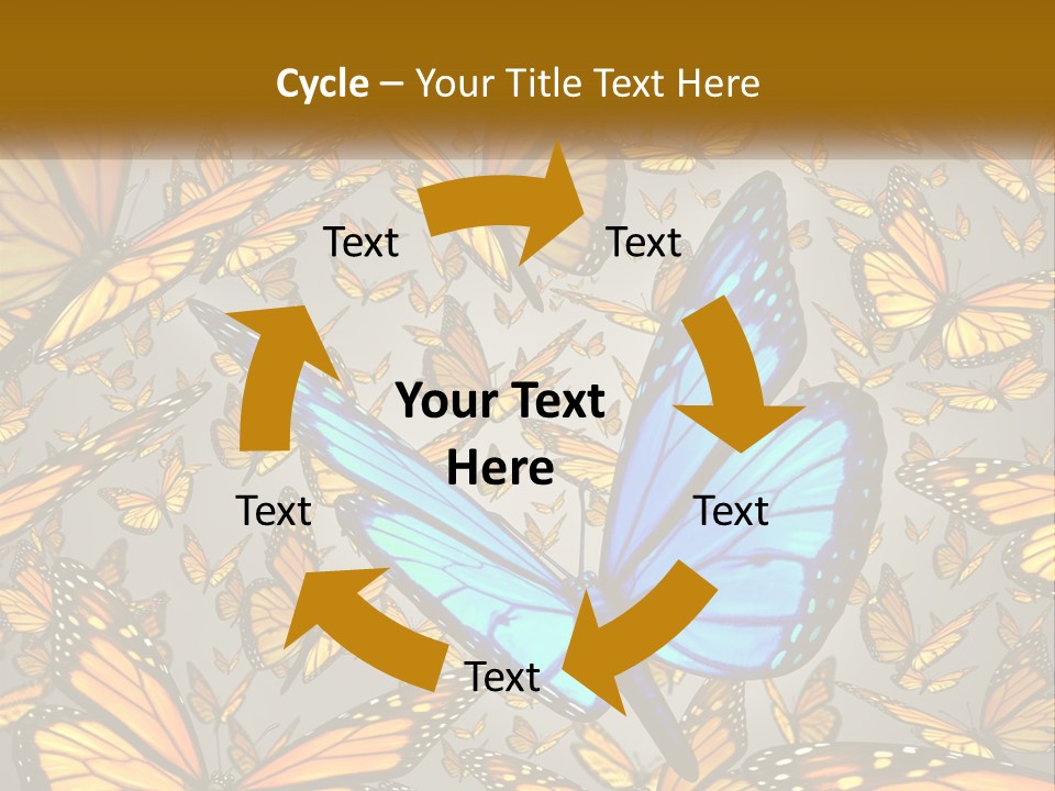 A Group Of Yellow And Blue Butterflies On A Gray Background PowerPoint Template