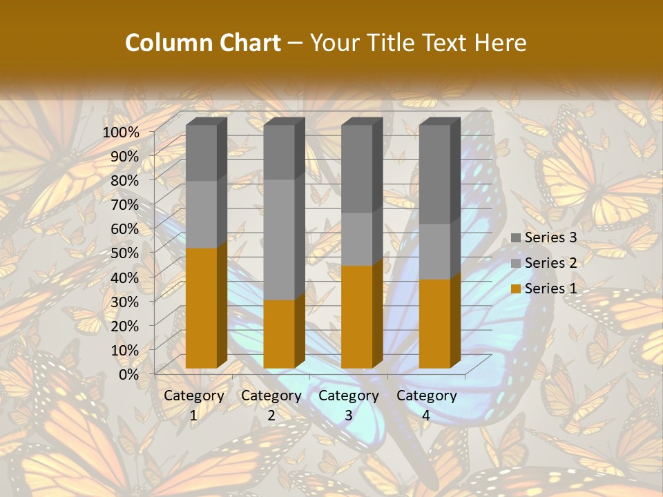 A Group Of Yellow And Blue Butterflies On A Gray Background PowerPoint Template