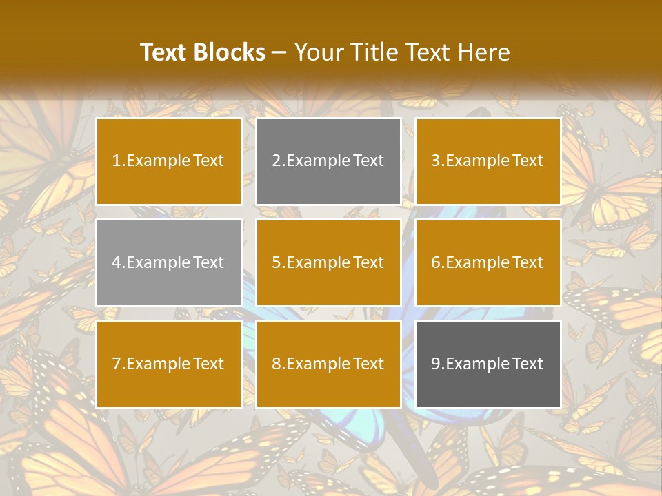 A Group Of Yellow And Blue Butterflies On A Gray Background PowerPoint Template