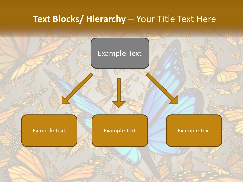 A Group Of Yellow And Blue Butterflies On A Gray Background PowerPoint Template