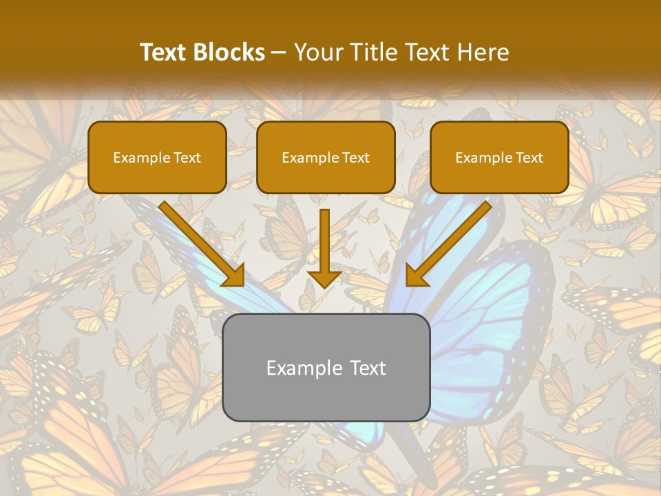 A Group Of Yellow And Blue Butterflies On A Gray Background PowerPoint Template