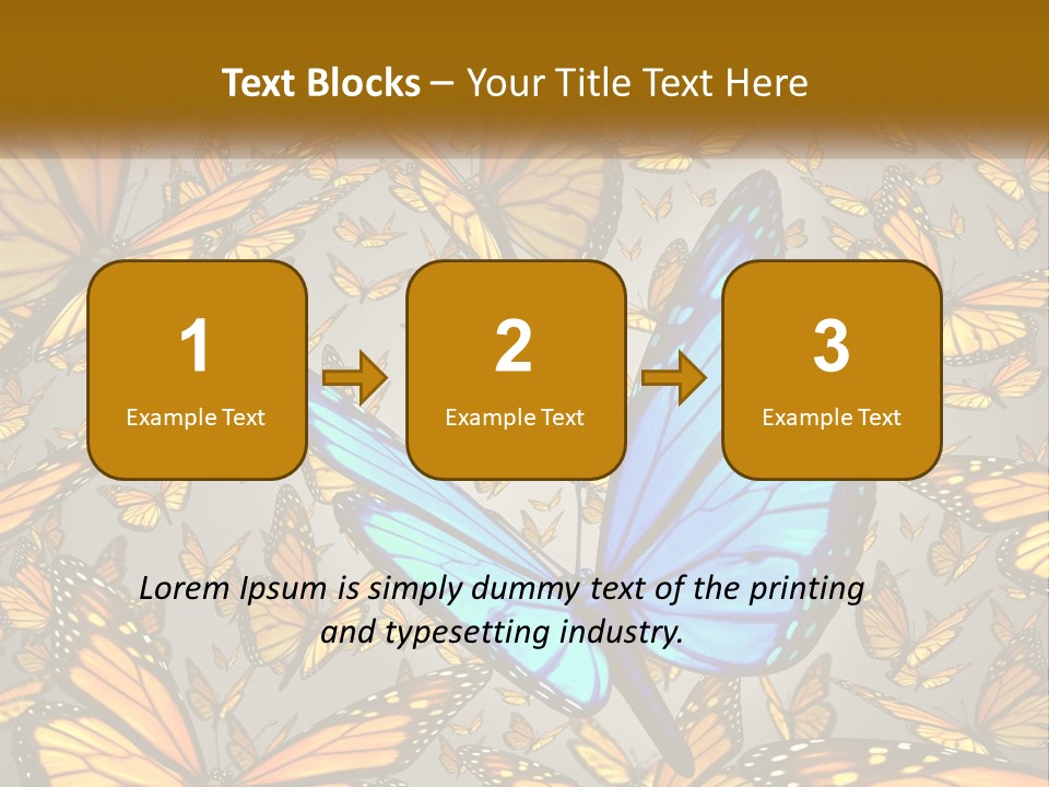A Group Of Yellow And Blue Butterflies On A Gray Background PowerPoint Template