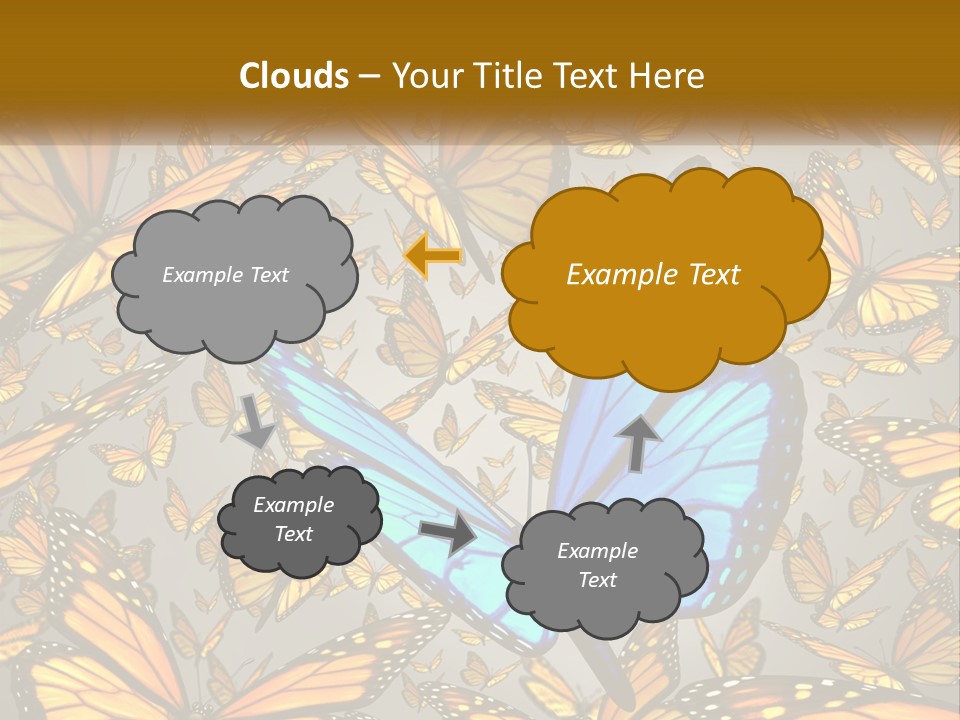 A Group Of Yellow And Blue Butterflies On A Gray Background PowerPoint Template