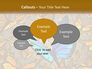 A Group Of Yellow And Blue Butterflies On A Gray Background PowerPoint Template