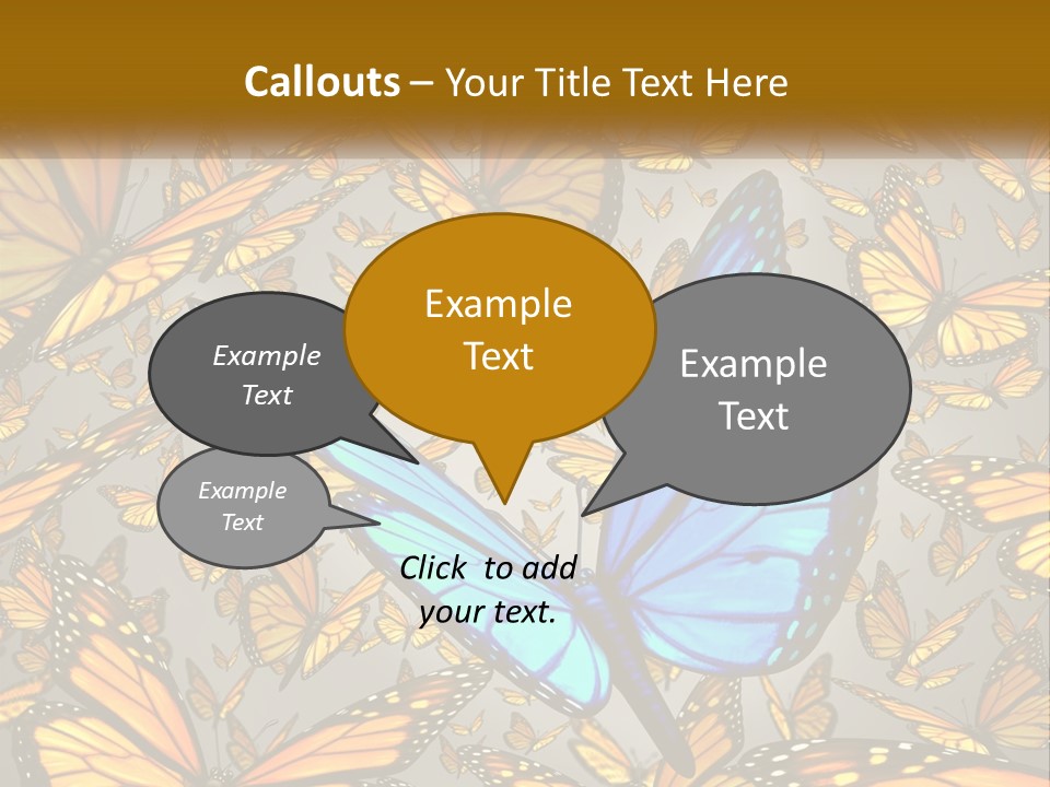 A Group Of Yellow And Blue Butterflies On A Gray Background PowerPoint Template