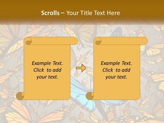 A Group Of Yellow And Blue Butterflies On A Gray Background PowerPoint Template