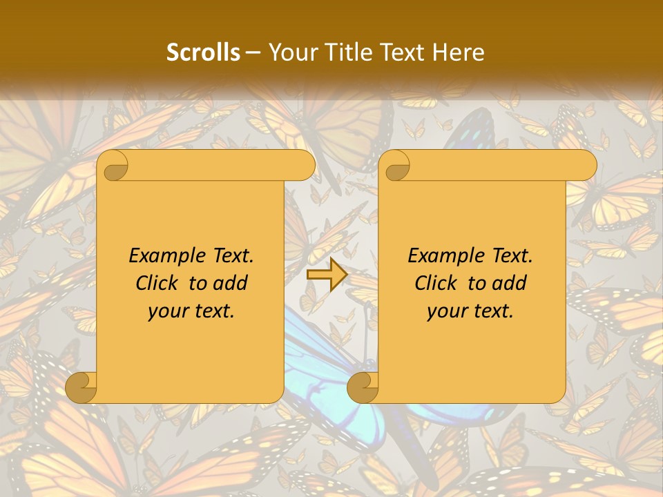 A Group Of Yellow And Blue Butterflies On A Gray Background PowerPoint Template