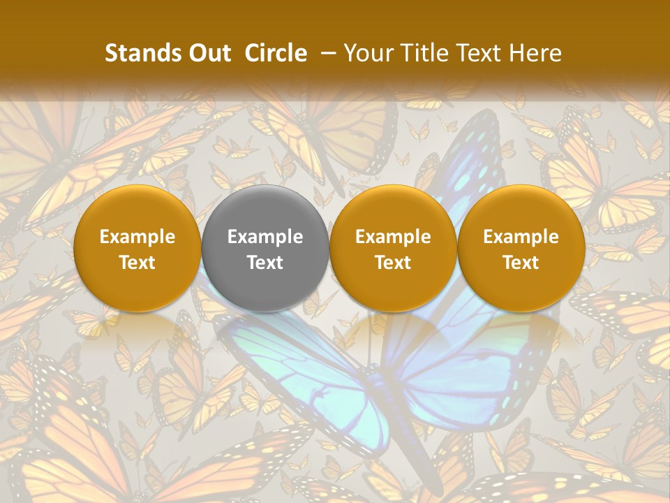 A Group Of Yellow And Blue Butterflies On A Gray Background PowerPoint Template