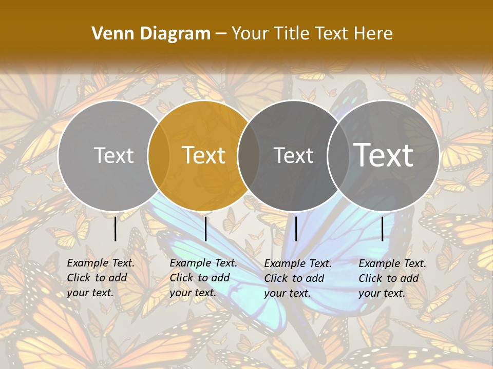 A Group Of Yellow And Blue Butterflies On A Gray Background PowerPoint Template