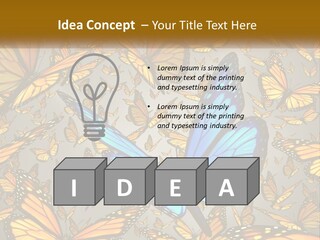 A Group Of Yellow And Blue Butterflies On A Gray Background PowerPoint Template