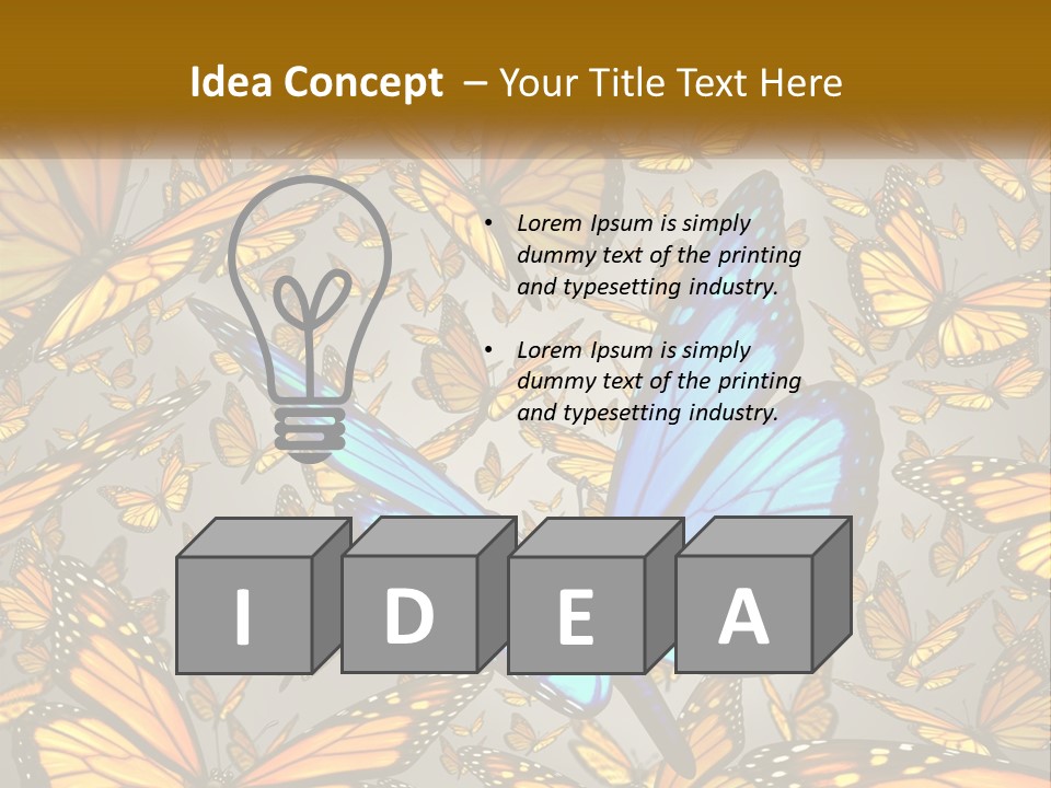 A Group Of Yellow And Blue Butterflies On A Gray Background PowerPoint Template