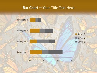 A Group Of Yellow And Blue Butterflies On A Gray Background PowerPoint Template