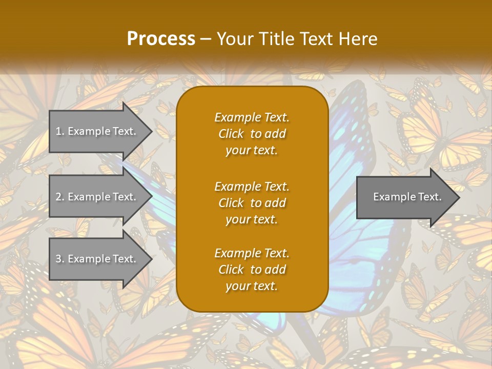 A Group Of Yellow And Blue Butterflies On A Gray Background PowerPoint Template
