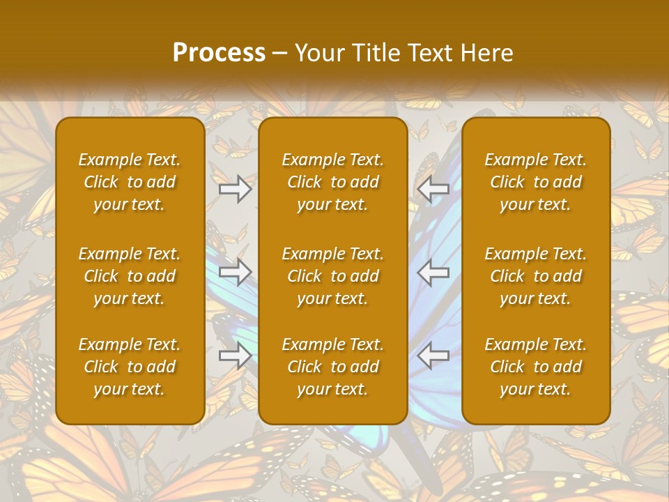 A Group Of Yellow And Blue Butterflies On A Gray Background PowerPoint Template