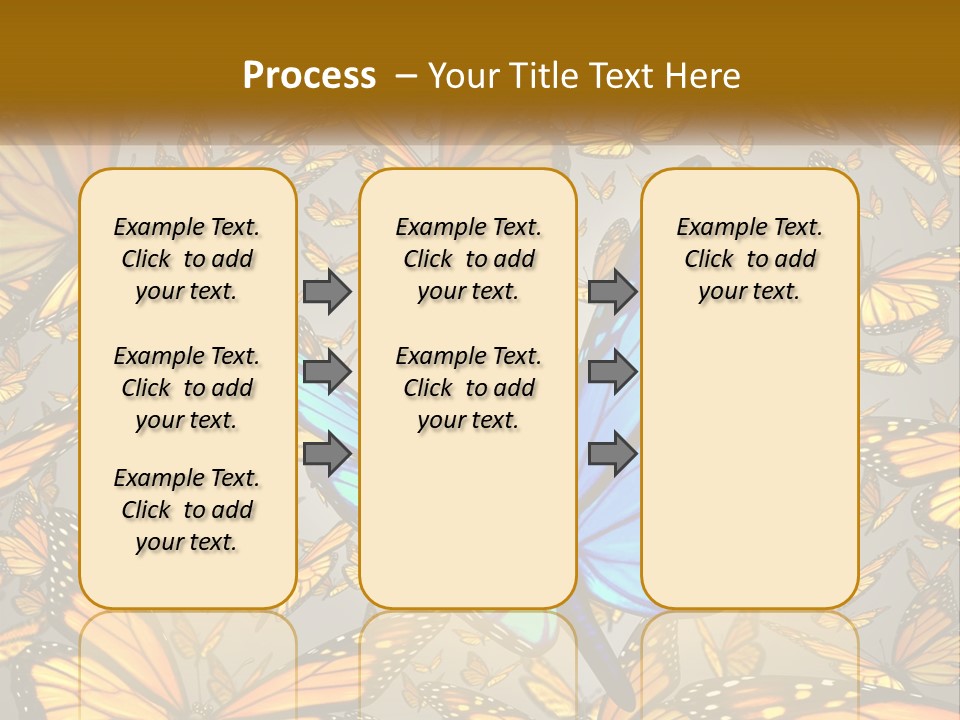 A Group Of Yellow And Blue Butterflies On A Gray Background PowerPoint Template
