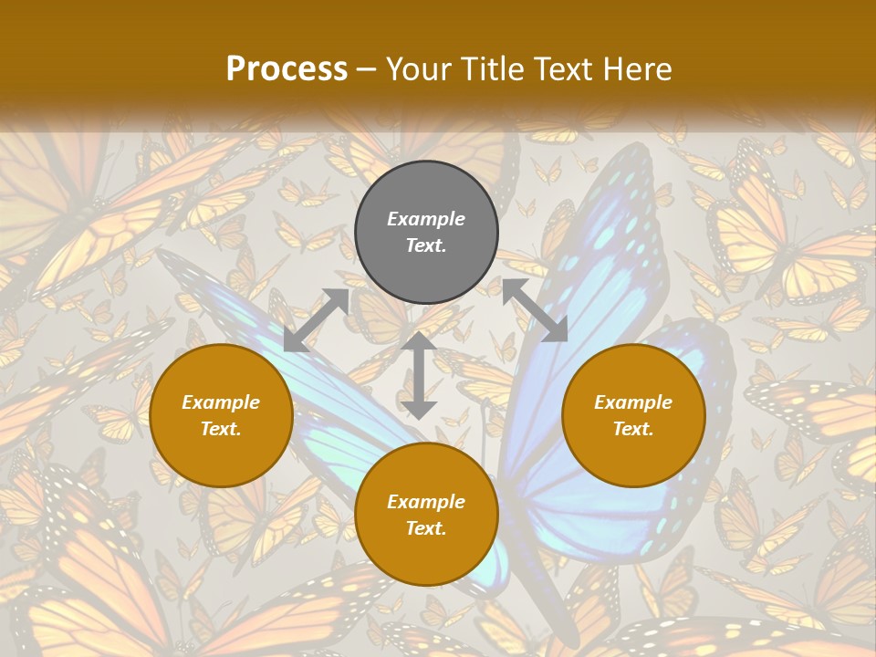 A Group Of Yellow And Blue Butterflies On A Gray Background PowerPoint Template