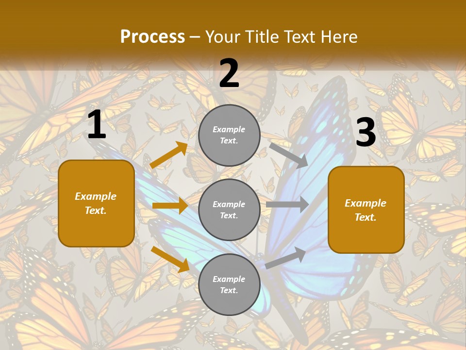 A Group Of Yellow And Blue Butterflies On A Gray Background PowerPoint Template