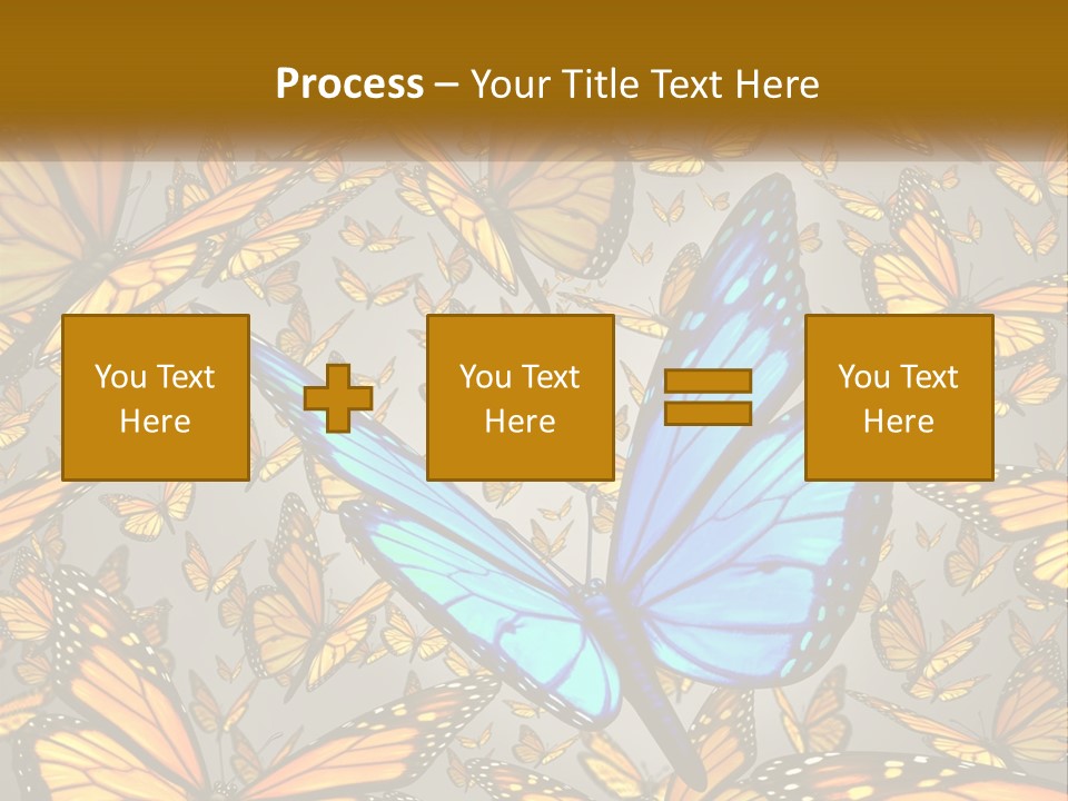 A Group Of Yellow And Blue Butterflies On A Gray Background PowerPoint Template